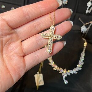 Gold Moissanite Cross Pendant Necklace - Women Jewelry